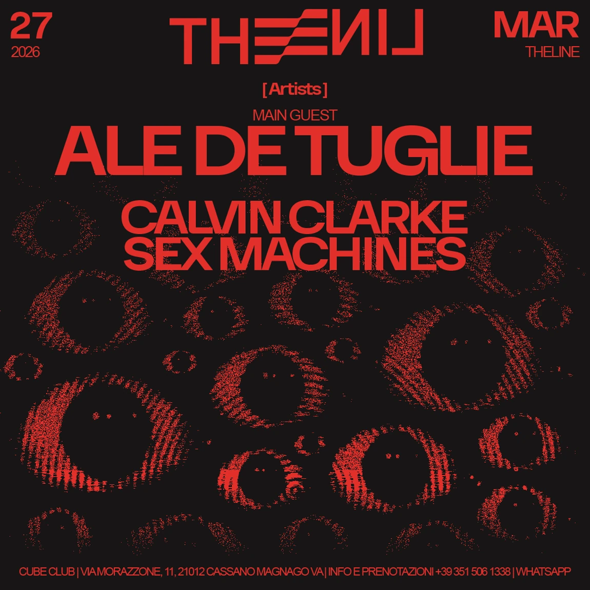 Flyer THE LINE del 27 marzo 2026 con Ale De Tuglie, Calvin Clarke e Sex Machines